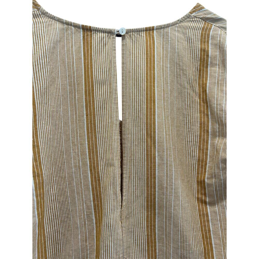 Free People Linen Blend Striped Ruffle Gathered Front Top Size L Boho - Picture 8 of 10